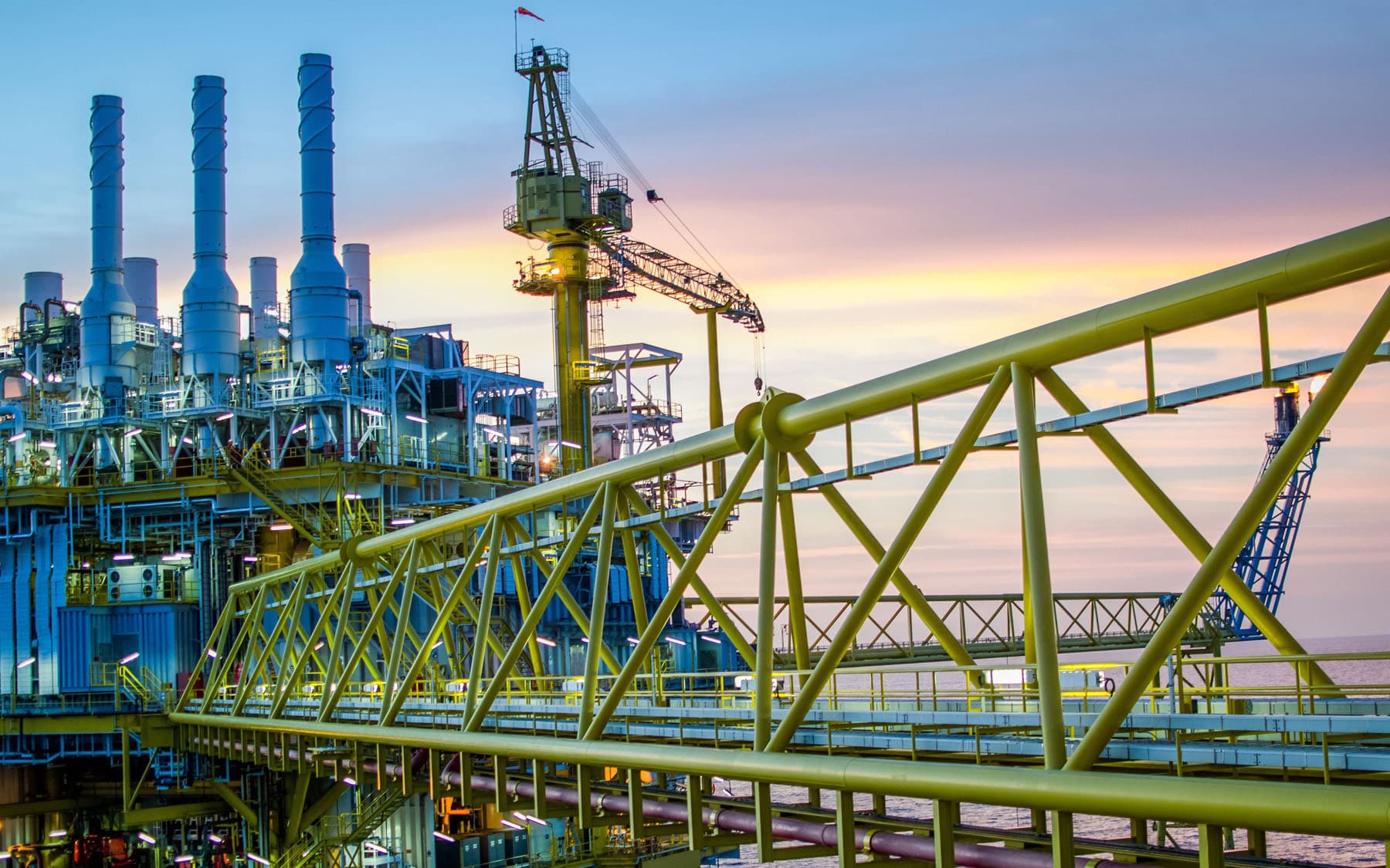 An offshore oil and gas platform operating in the ocean.